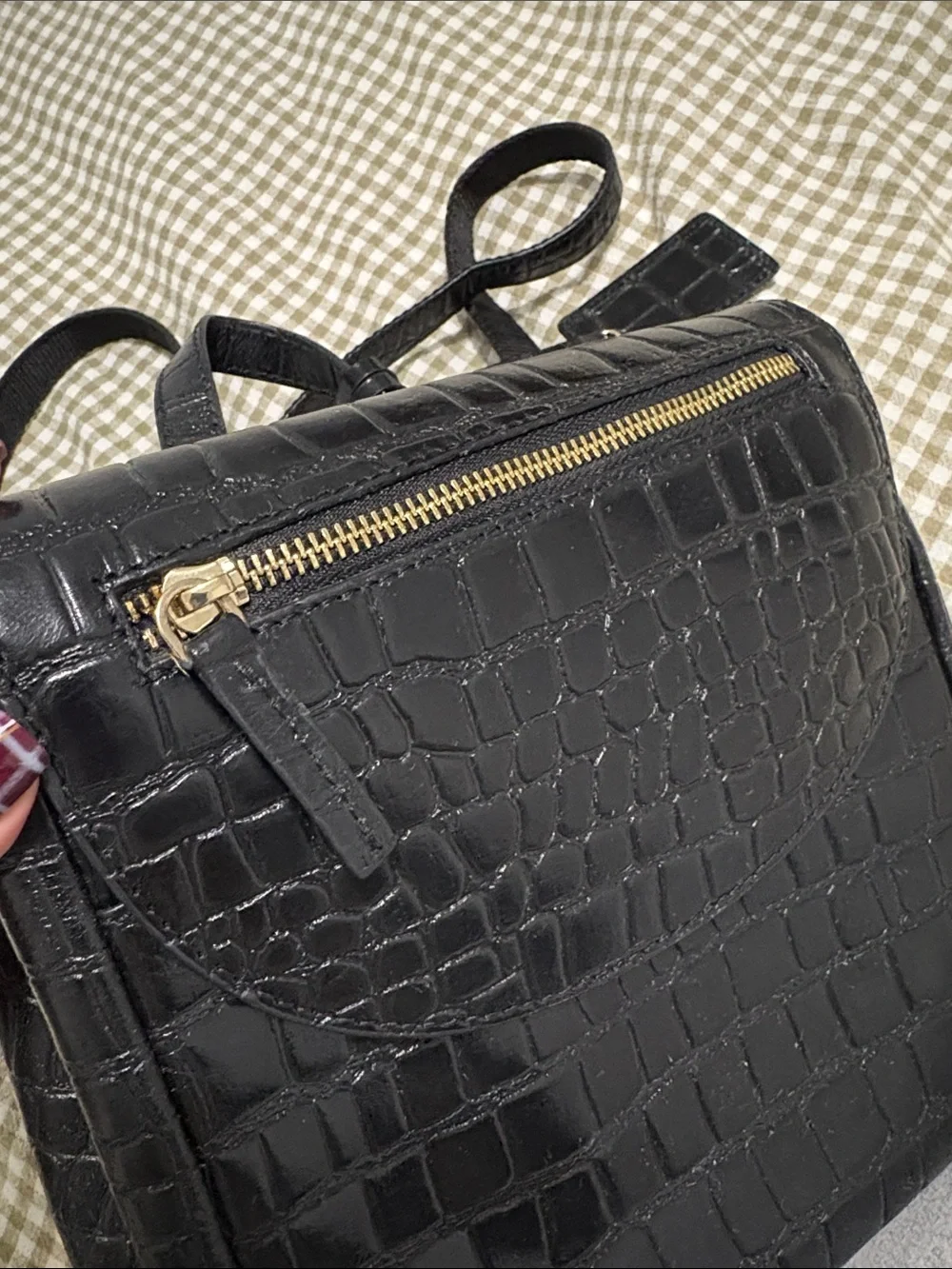 Ashwood Black Croc-Embossed Women’s Bag